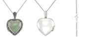 Macy's Jade (13mm) & Marcasite Heart Locket 18" Pendant Necklace in Sterling Silver
